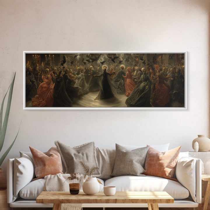 The Midnight Masquerade, Dark Renaissance Art, Extra Wide Wall Art, Gothic Horror Wall Art, Canvas Print, Halloween Wall Art