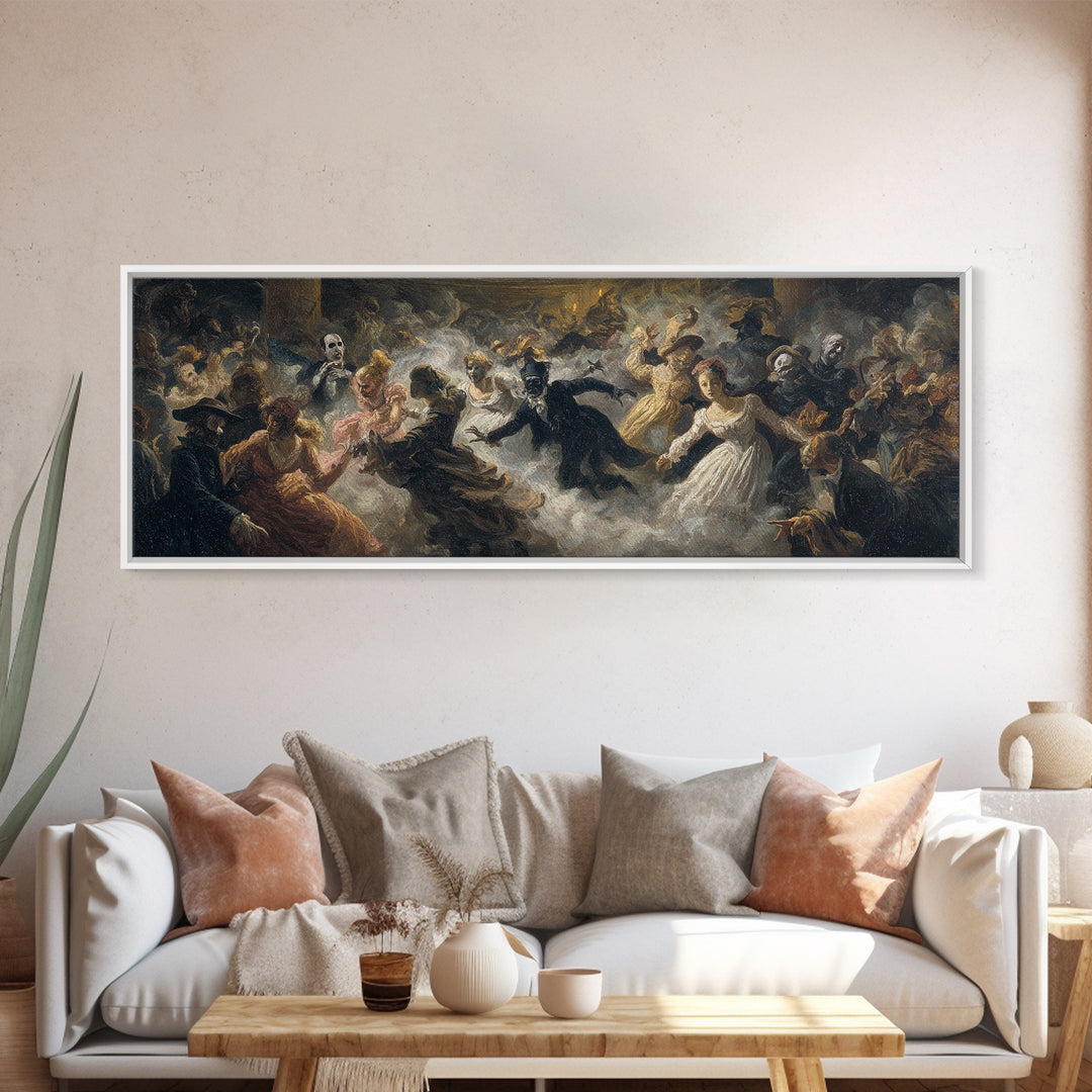 The Midnight Masquerade, Gothic Nightmare Art, Extra Wide Wall Art, Dark Halloween Decor, Canvas Print, Halloween Wall Art
