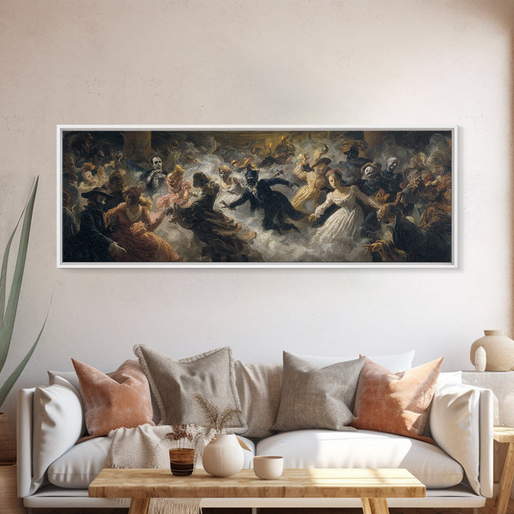 The Midnight Masquerade, Gothic Nightmare Art, Extra Wide Wall Art, Dark Halloween Decor, Canvas Print, Halloween Wall Art