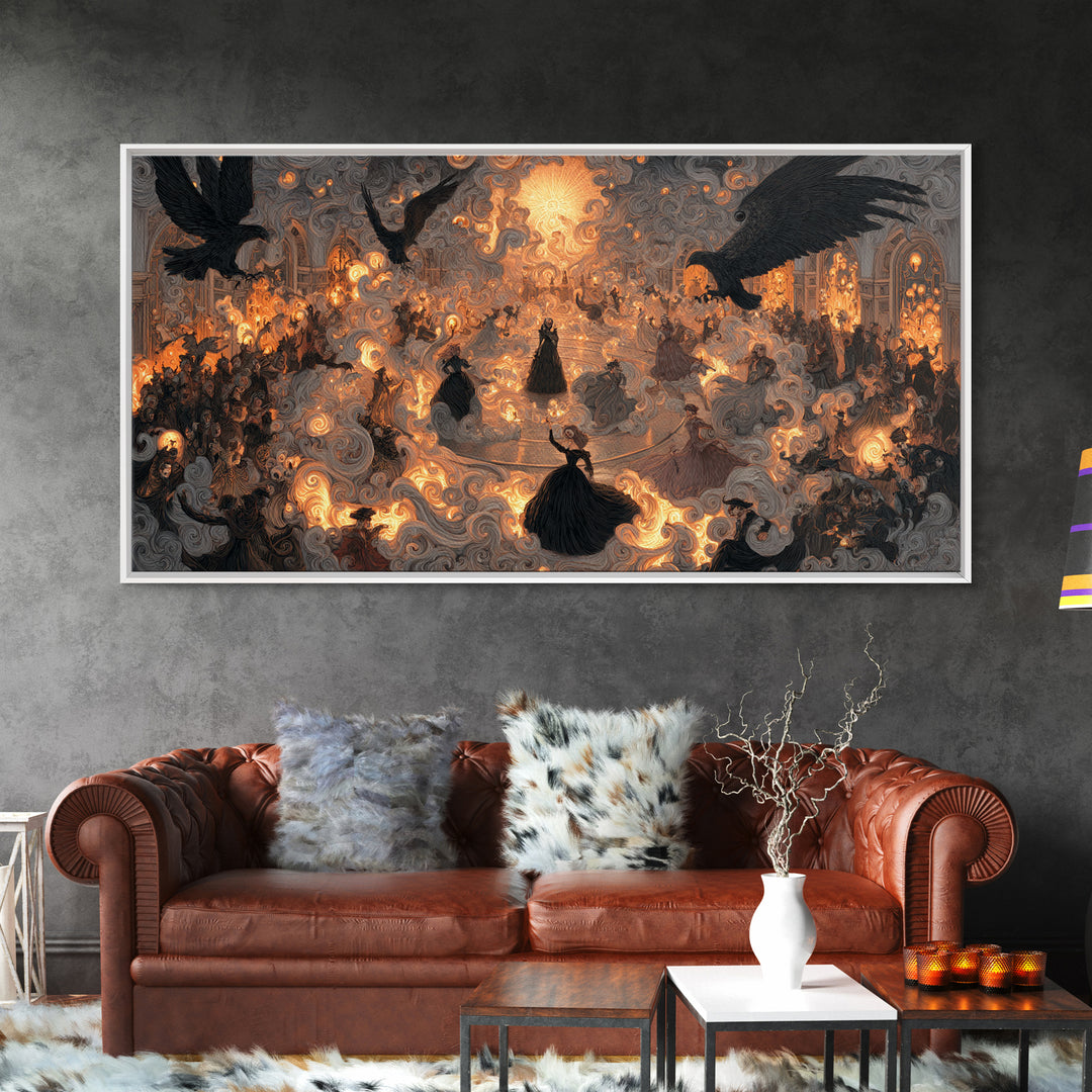 The Midnight Masquerade, Visionary Gothic Art, Wide Panoramic Art, Gothic Horror Wall Art, Framed Canvas Print, Halloween Wall Art