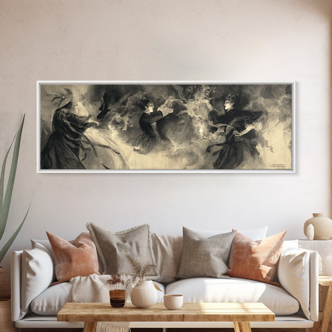 The Midnight Masquerade, Symbolist Dream Art, Extra Wide Wall Art, Gothic Horror Wall Art, Framed Canvas Print, Halloween Wall Art