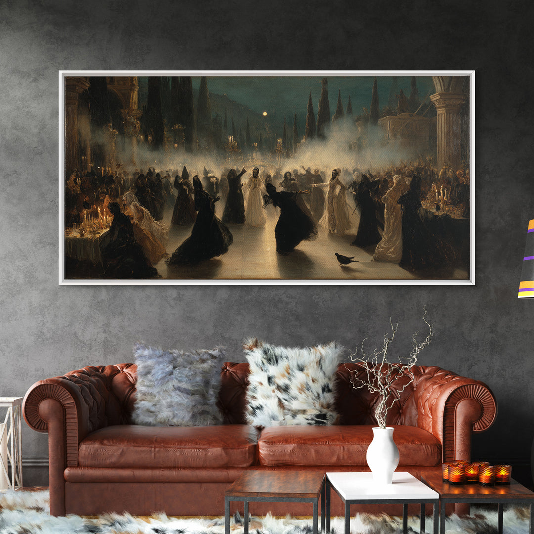 The Midnight Masquerade, Symbolist Gothic Landscape, Wide Panoramic Art, Dark Fantasy Wall Art, Canvas Print, Halloween Wall Art