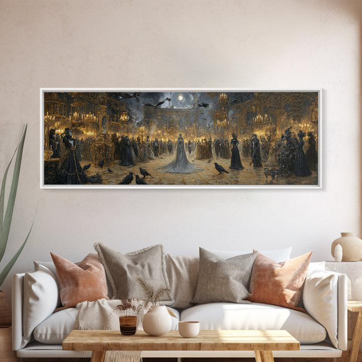 The Midnight Masquerade, Ornate Symbolist Art, Extra Wide Wall Art, Macabre Wall Art, Framed Canvas Print, Halloween Wall Art