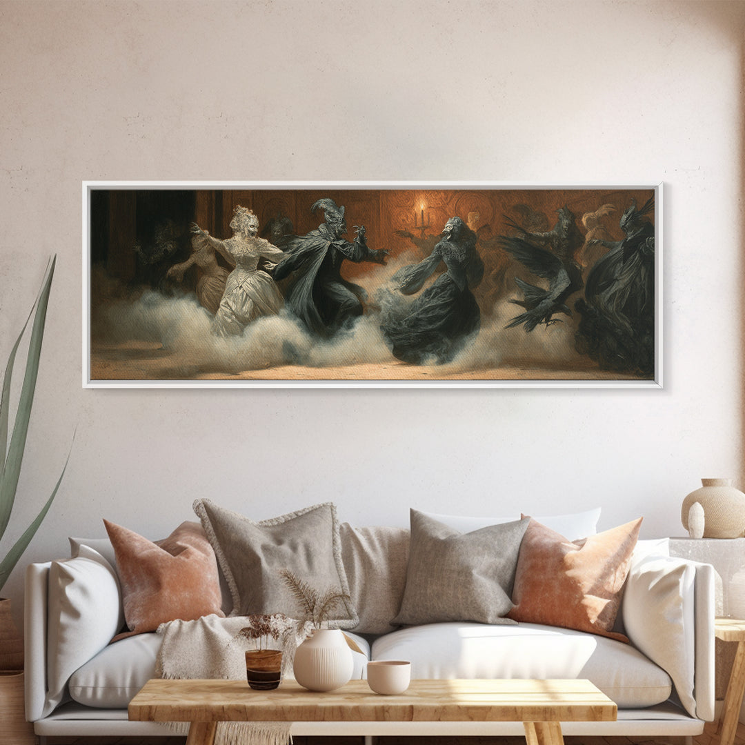 The Midnight Masquerade, Dark Symbolist Art, Extra Wide Wall Art, Gothic Horror Wall Art, Canvas Print, Halloween Wall Art