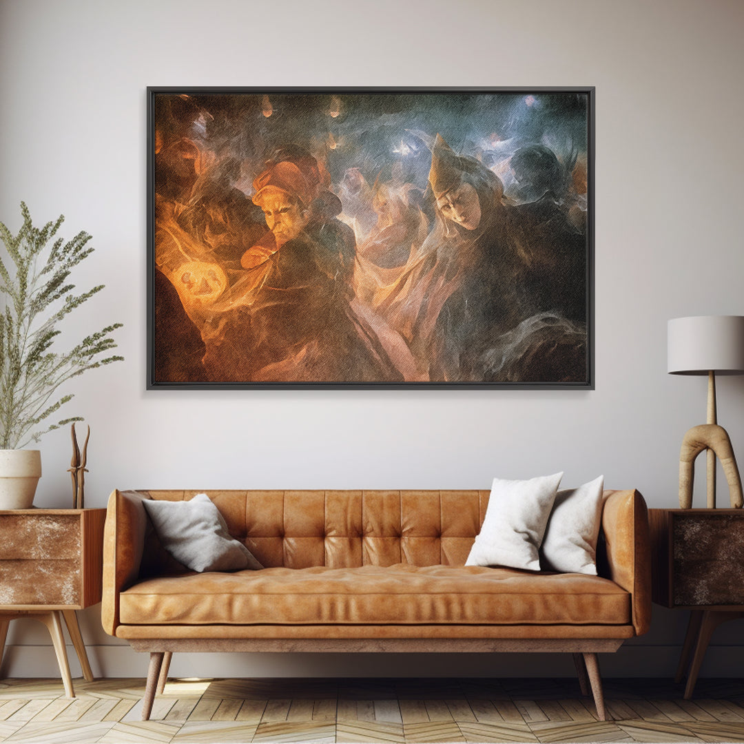 The Midnight Masquerade, Expressionist Gothic Art, Landscape Wall Art, Dark Halloween Decor, Framed Canvas Print, Halloween Wall Art
