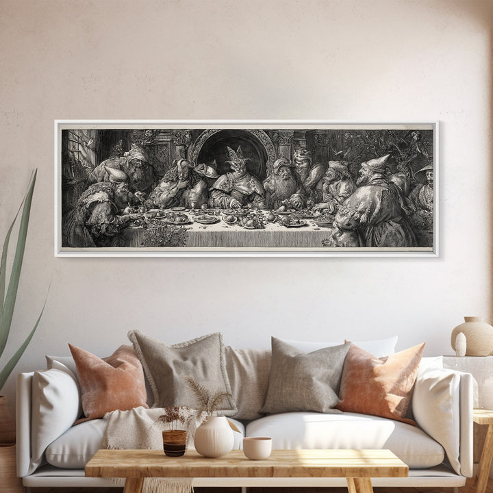 The Witches' Tea Party, Renaissance Engraving Art, Extra Wide Wall Art, Gothic Horror Wall Art, Canvas Print, Halloween Wall Art