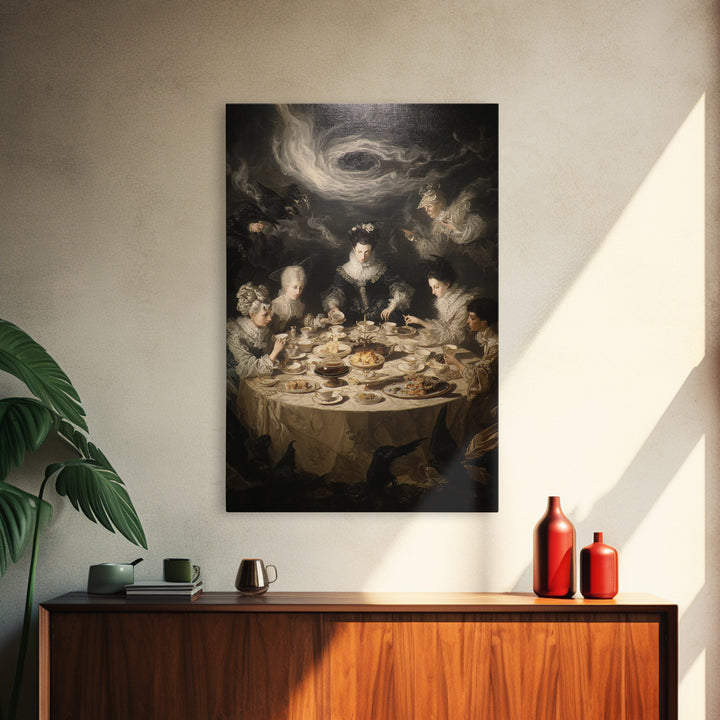 The Witches' Tea Party, Gothic Nightmare Art, Vertical Wall Art, Dark Fantasy Wall Art, Framed Canvas Print, Halloween Wall Art
