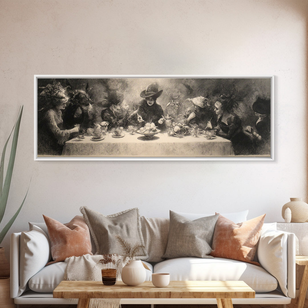 The Witches' Tea Party, Symbolist Dream Art, Extra Wide Wall Art, Gothic Horror Wall Art, Canvas Print, Halloween Wall Art