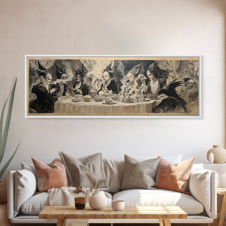 The Witches' Tea Party, Decadent Gothic Art, Extra Wide Wall Art, Dark Fantasy Wall Art, Framed Canvas Print, Halloween Wall Art