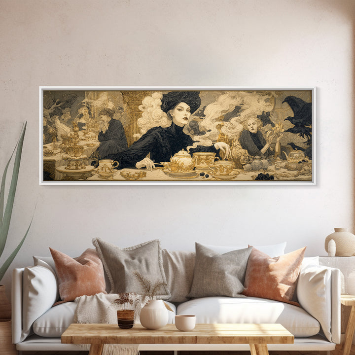 The Witches' Tea Party, Symbolist Death Art, Extra Wide Wall Art, Dark Halloween Decor, Canvas Print, Halloween Wall Art