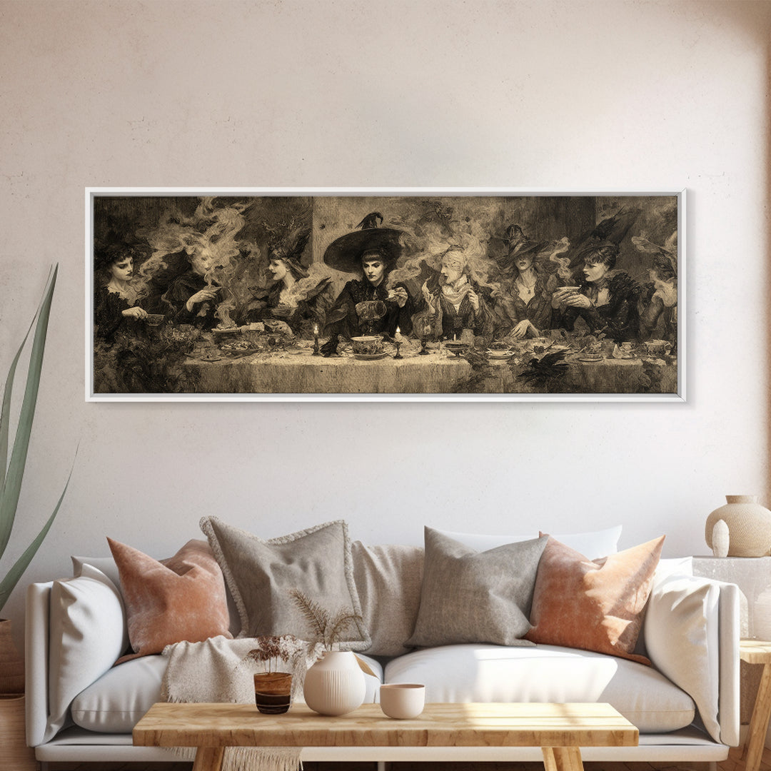 The Witches' Tea Party, Dark Symbolist Art, Extra Wide Wall Art, Dark Fantasy Wall Art, Framed Canvas Print, Halloween Wall Art