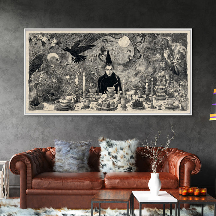 The Witches' Tea Party, Expressionist Nightmare Art, Wide Panoramic Art, Dark Fantasy Wall Art, Canvas Print, Halloween Wall Art