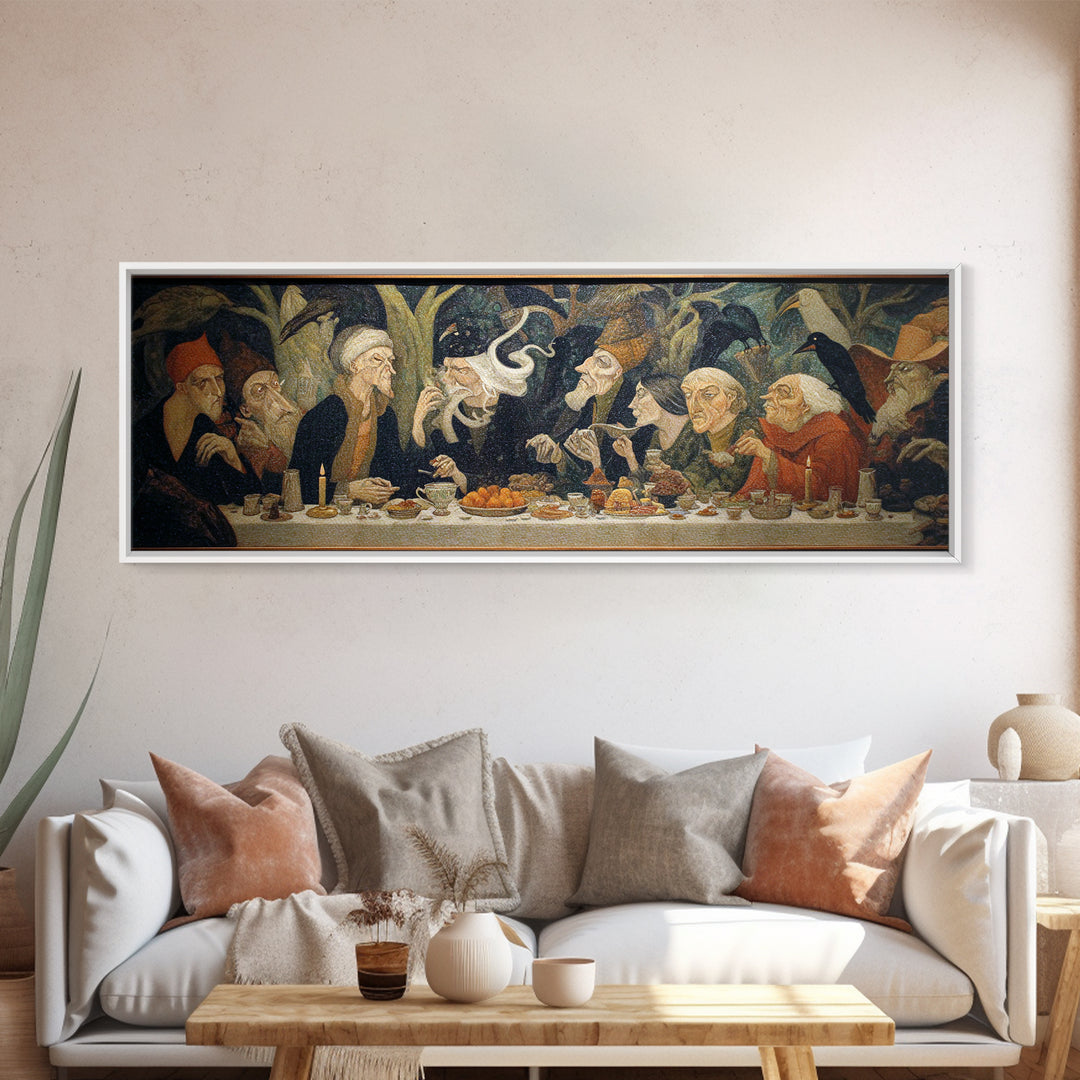 The Witches' Tea Party, Expressionist Gothic Art, Extra Wide Wall Art, Dark Fantasy Wall Art, Framed Canvas Print, Halloween Wall Art
