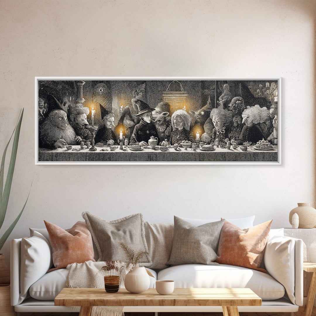 The Witches' Tea Party, Victorian Macabre Art, Extra Wide Wall Art, Macabre Wall Art, Framed Canvas Print, Halloween Wall Art