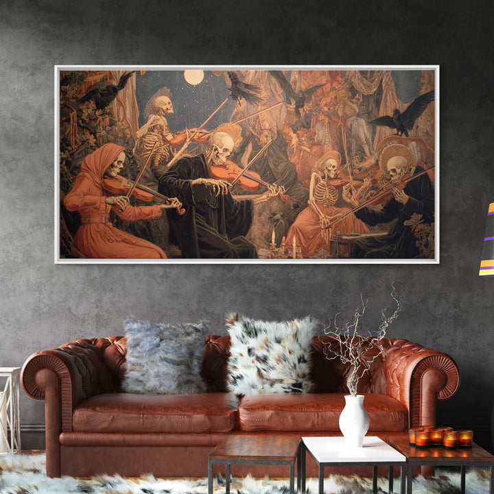 The Skeleton Orchestra, Dark Renaissance Art, Wide Panoramic Art, Gothic Horror Wall Art, Canvas Print, Halloween Wall Art