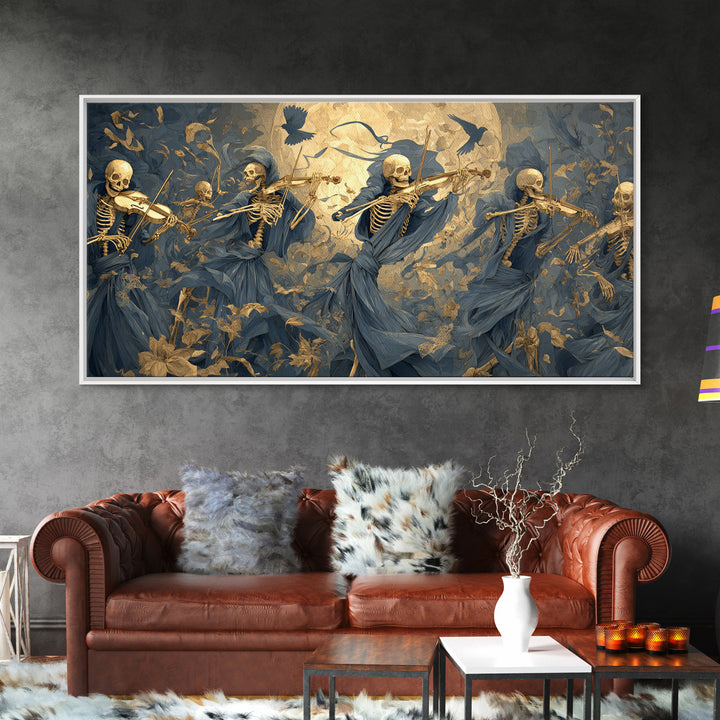 The Skeleton Orchestra, Danse Macabre Art, Wide Panoramic Art, Macabre Wall Art, Canvas Print, Halloween Wall Art