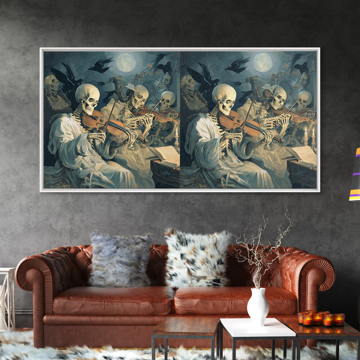 The Skeleton Orchestra, Gothic Nightmare Art, Wide Panoramic Art, Dark Fantasy Wall Art, Canvas Print, Halloween Wall Art