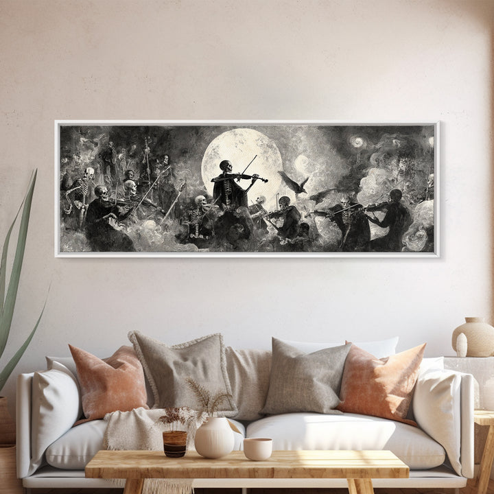 The Skeleton Orchestra, Symbolist Dream Art, Extra Wide Wall Art, Gothic Horror Wall Art, Canvas Print, Halloween Wall Art