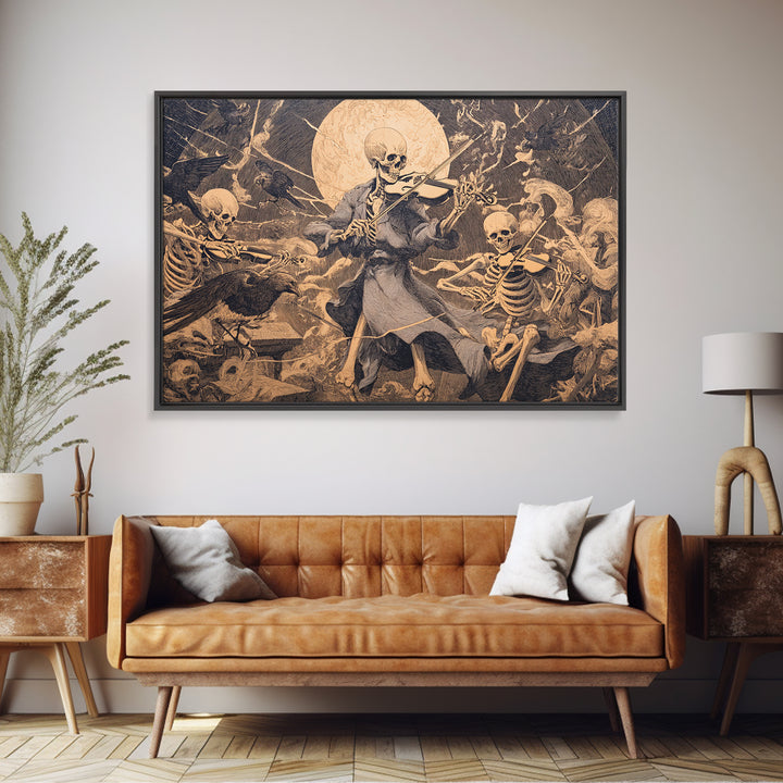 The Skeleton Orchestra, Symbolist Etching Art, Landscape Wall Art, Macabre Wall Art, Framed Canvas Print, Halloween Wall Art