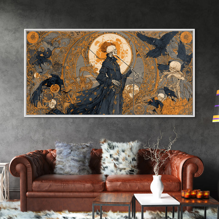 The Skeleton Orchestra, Stained Glass Gothic Art, Wide Panoramic Art, Gothic Horror Wall Art, Canvas Print, Halloween Wall Art