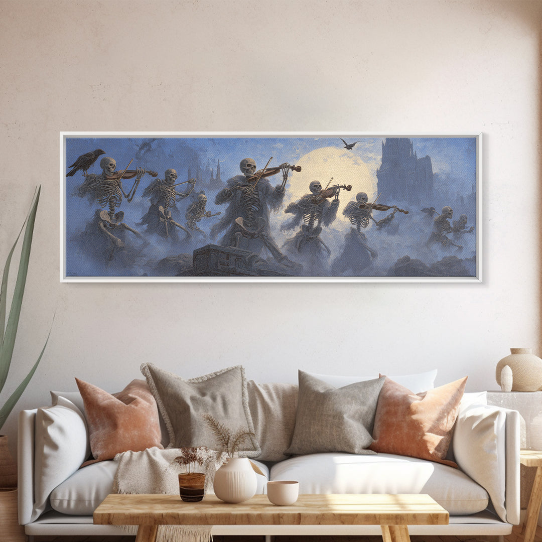 The Skeleton Orchestra, Surreal Apocalyptic Art, Extra Wide Wall Art, Dark Fantasy Wall Art, Framed Canvas Print, Halloween Wall Art