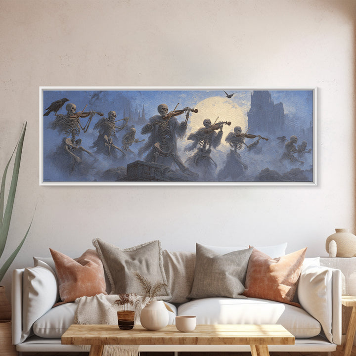 The Skeleton Orchestra, Surreal Apocalyptic Art, Extra Wide Wall Art, Dark Fantasy Wall Art, Framed Canvas Print, Halloween Wall Art