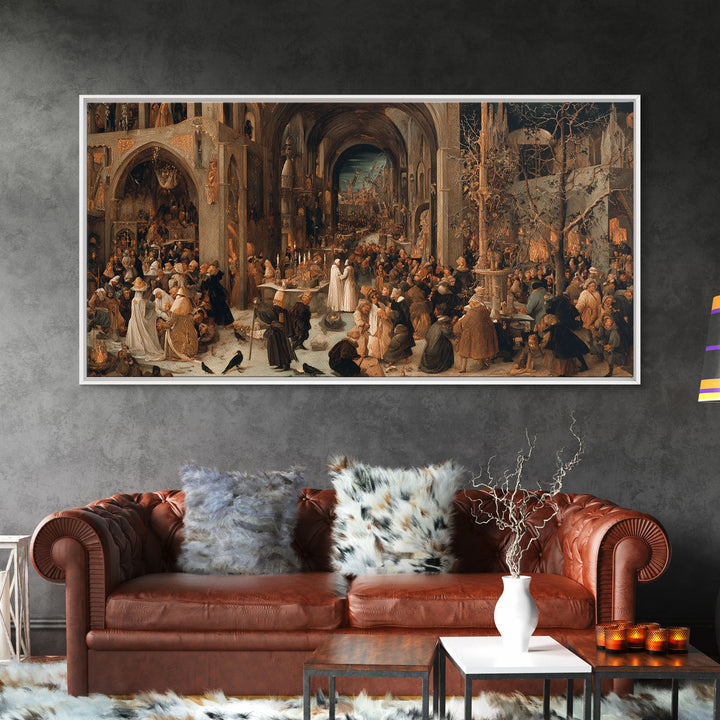 The Ghost Wedding, Northern Renaissance Horror, Wide Panoramic Art, Gothic Horror Wall Art, Canvas Print, Halloween Wall Art