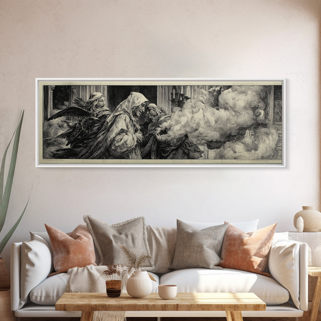 The Ghost Wedding, Renaissance Engraving Art, Extra Wide Wall Art, Gothic Horror Wall Art, Canvas Print, Halloween Wall Art
