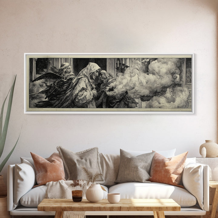 The Ghost Wedding, Renaissance Engraving Art, Extra Wide Wall Art, Gothic Horror Wall Art, Canvas Print, Halloween Wall Art
