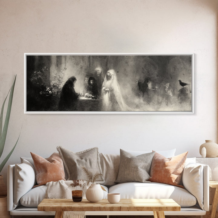 The Ghost Wedding, Symbolist Dream Art, Extra Wide Wall Art, Dark Fantasy Wall Art, Framed Canvas Print, Halloween Wall Art