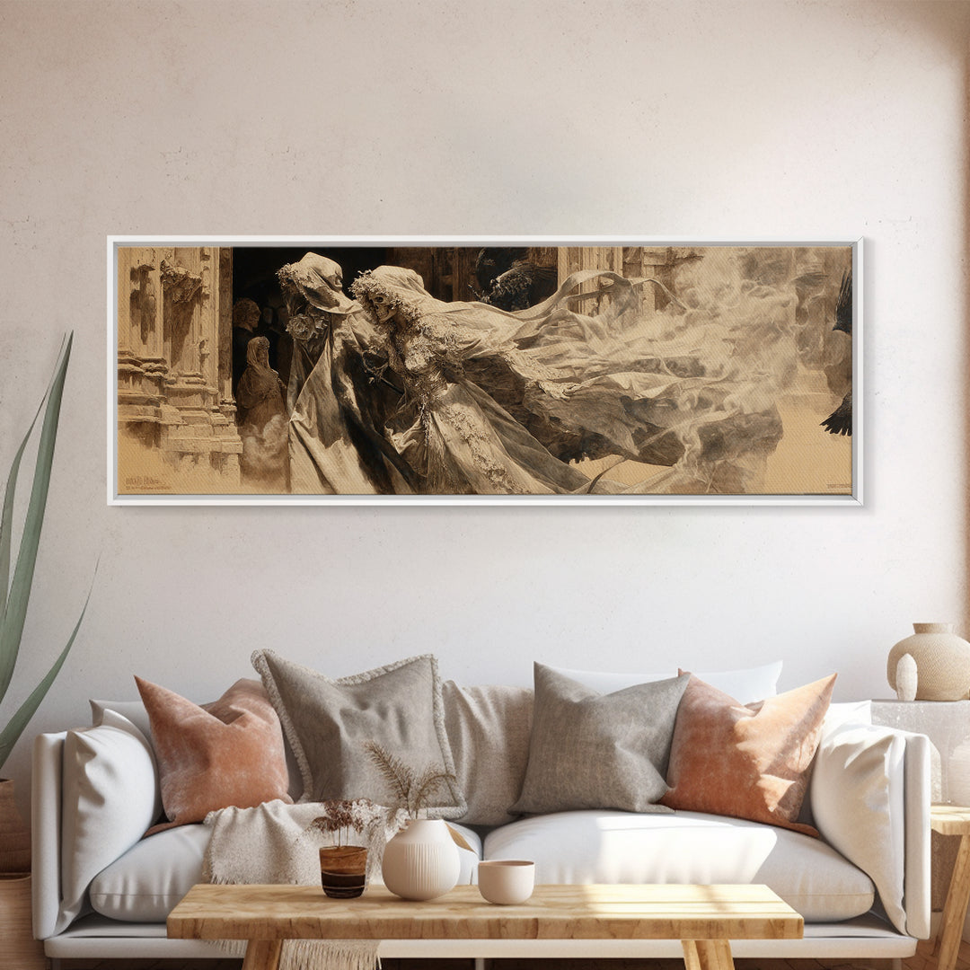 The Ghost Wedding, Decadent Gothic Art, Extra Wide Wall Art, Dark Fantasy Wall Art, Canvas Print, Halloween Wall Art