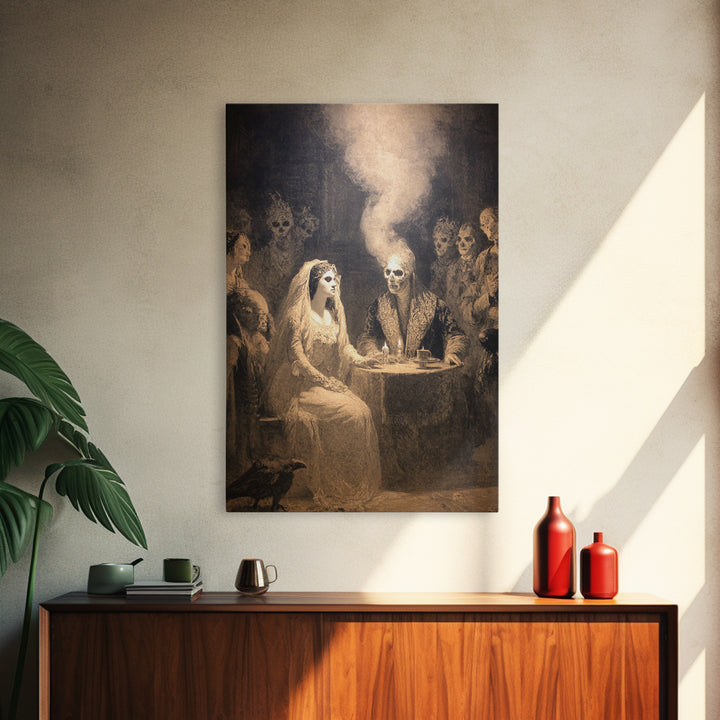 The Ghost Wedding, Symbolist Etching Art, Vertical Wall Art, Dark Fantasy Wall Art, Framed Canvas Print, Halloween Wall Art