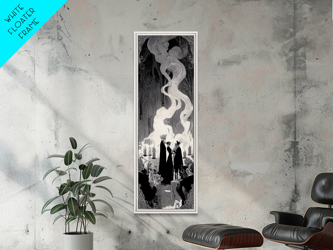 The Ghost Wedding, Decadent Line Art, Tall Narrow Wall Art, Macabre Wall Art, Canvas Print, Halloween Wall Art