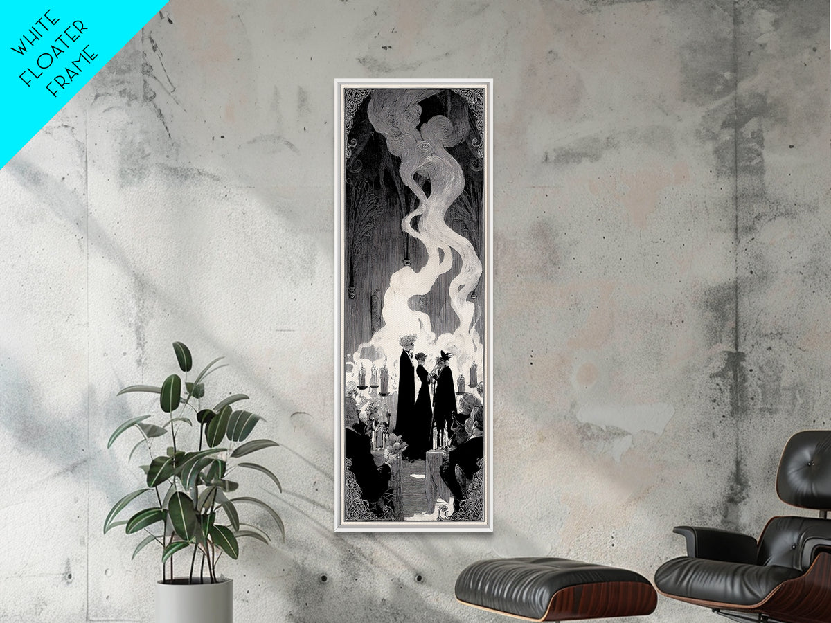 The Ghost Wedding, Decadent Line Art, Tall Narrow Wall Art, Macabre Wall Art, Canvas Print, Halloween Wall Art