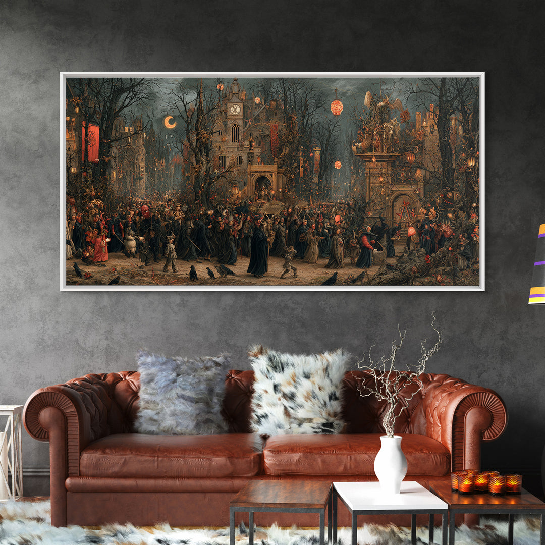 The Monster Parade, Medieval Grotesque Art, Wide Panoramic Art, Gothic Horror Wall Art, Canvas Print, Halloween Wall Art