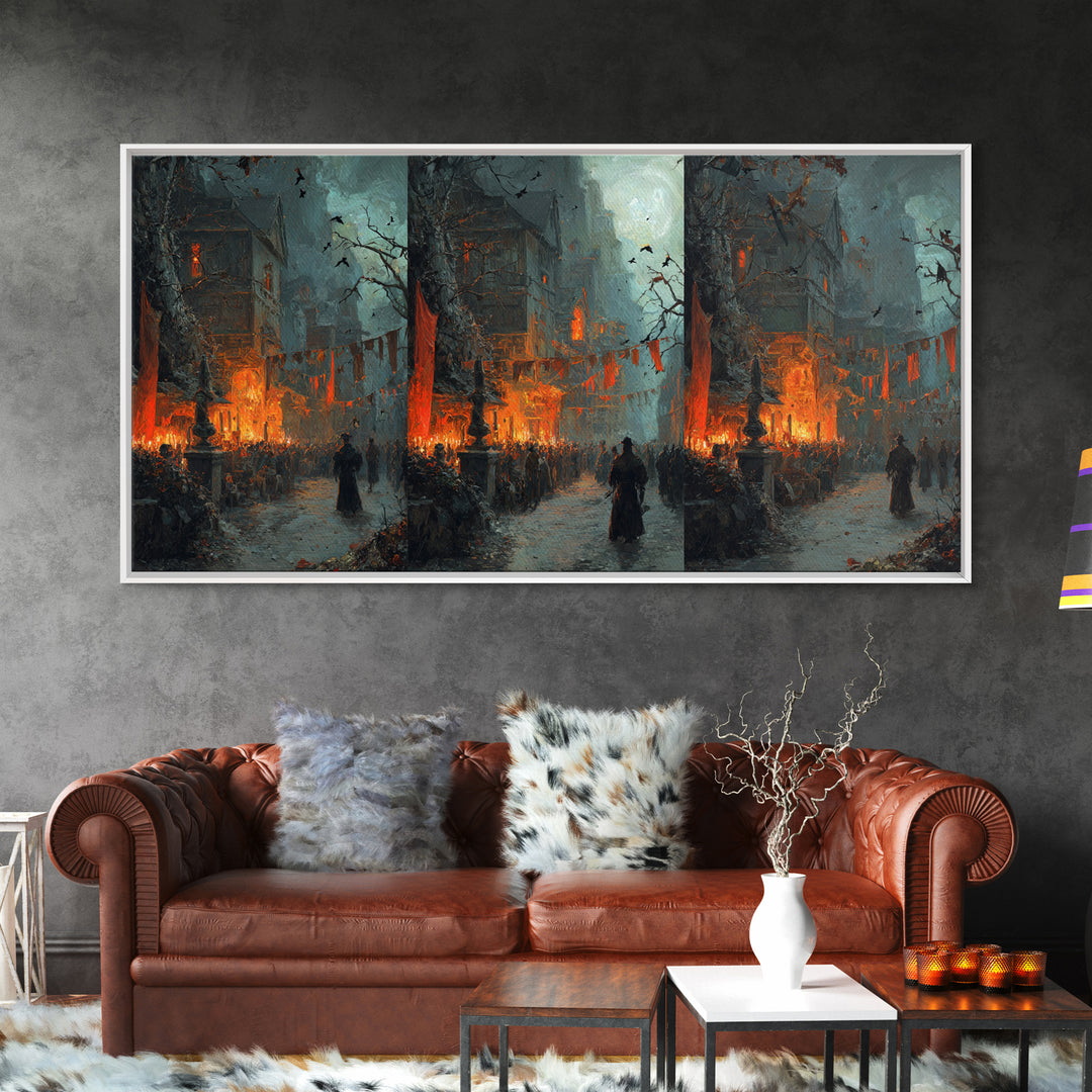 The Monster Parade, Baroque Witchcraft Art, Wide Panoramic Art, Dark Halloween Decor, Canvas Print, Halloween Wall Art