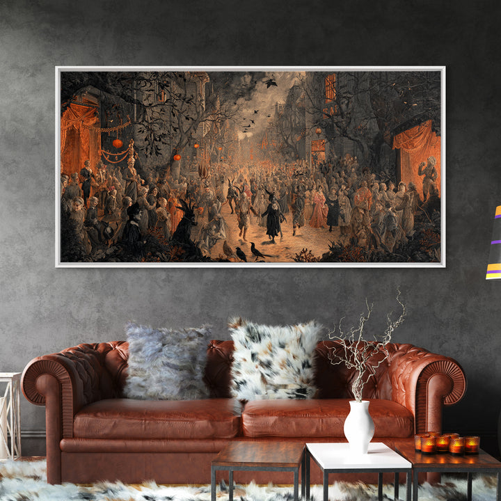 The Monster Parade, Dark Romantic Horror Art, Wide Panoramic Art, Macabre Wall Art, Framed Canvas Print, Halloween Wall Art