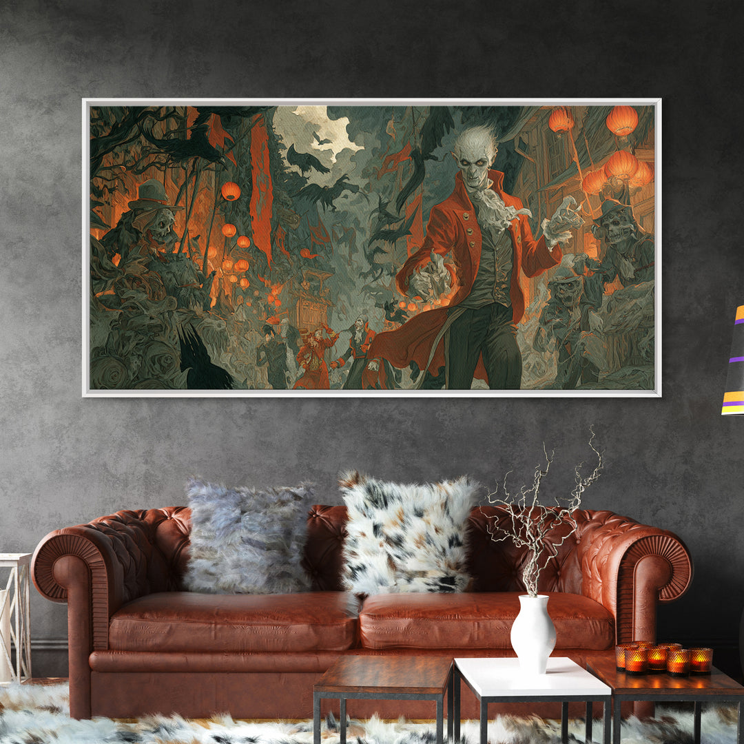 The Monster Parade, Gothic Nightmare Art, Wide Panoramic Art, Gothic Horror Wall Art, Canvas Print, Halloween Wall Art