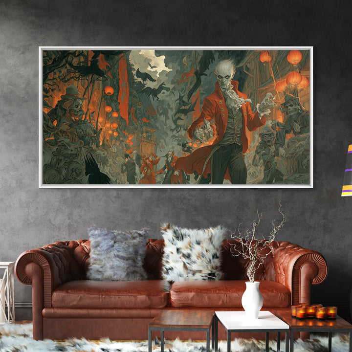 The Monster Parade, Gothic Nightmare Art, Wide Panoramic Art, Gothic Horror Wall Art, Canvas Print, Halloween Wall Art