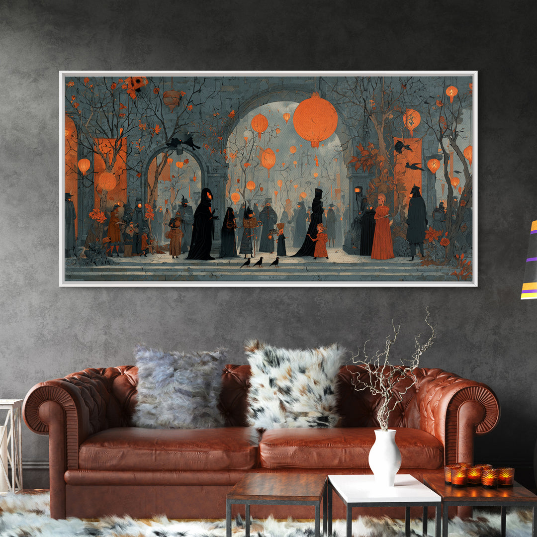 The Monster Parade, Symbolist Dream Art, Wide Panoramic Art, Gothic Horror Wall Art, Canvas Print, Halloween Wall Art