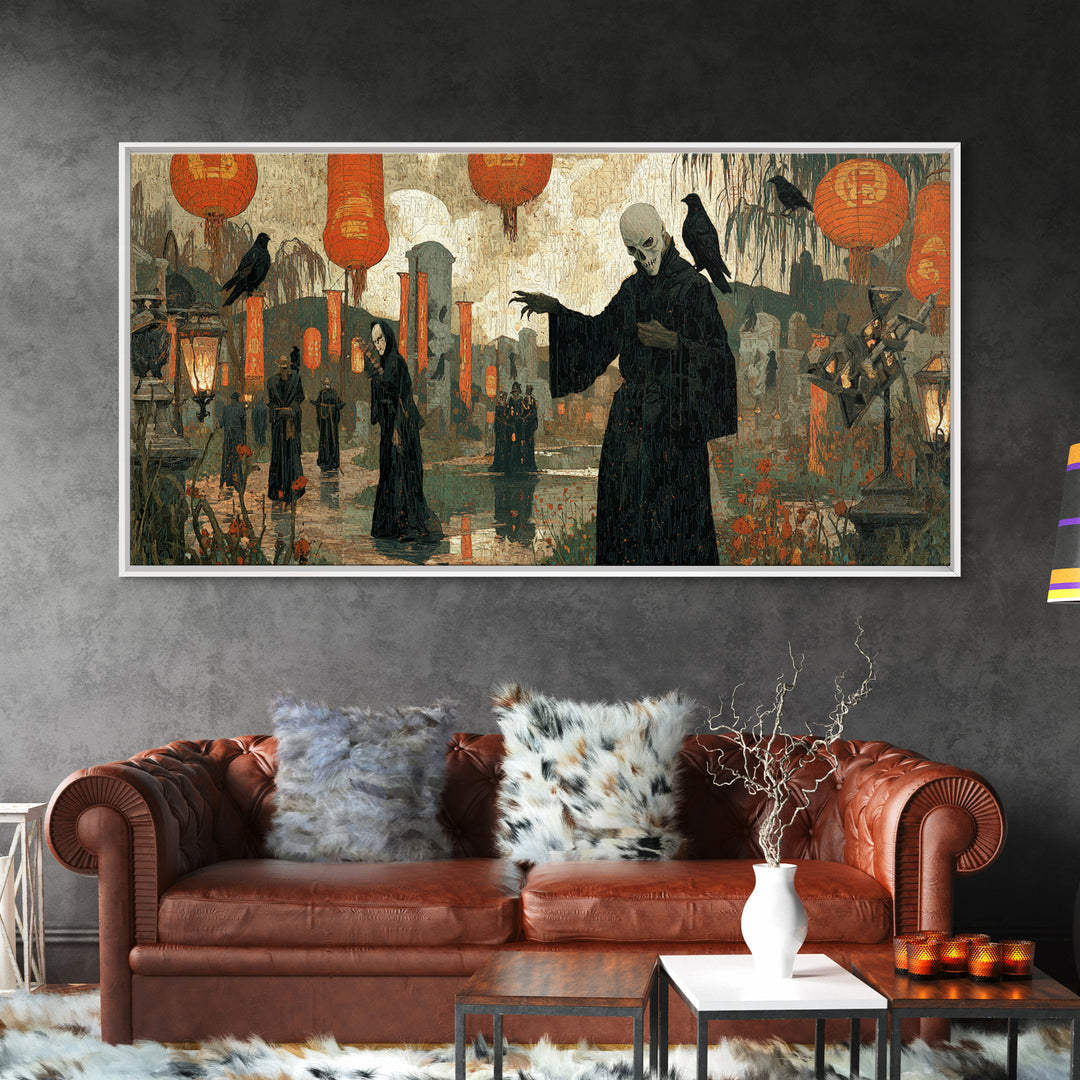 The Monster Parade, Symbolist Gothic Landscape, Wide Panoramic Art, Macabre Wall Art, Canvas Print, Halloween Wall Art