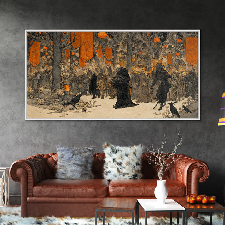 The Monster Parade, Decadent Gothic Art, Wide Panoramic Art, Gothic Horror Wall Art, Framed Canvas Print, Halloween Wall Art