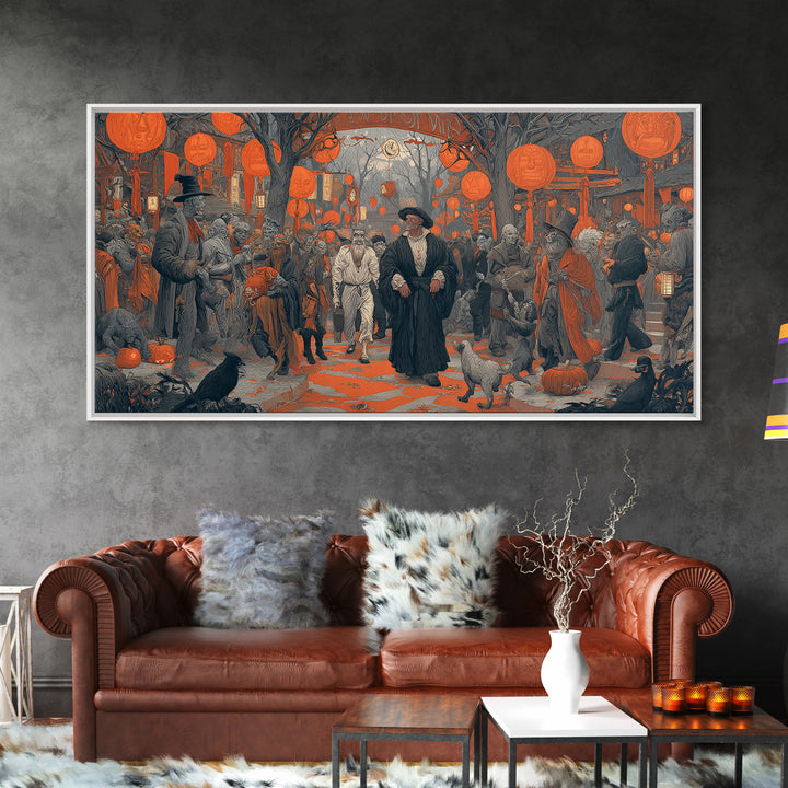The Monster Parade, Symbolist Etching Art, Wide Panoramic Art, Gothic Horror Wall Art, Canvas Print, Halloween Wall Art, Halloween Decor