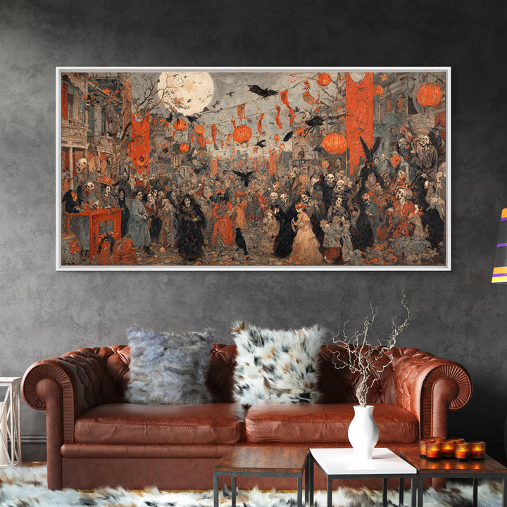 The Monster Parade, Grotesque Carnival Art, Wide Panoramic Art, Dark Halloween Decor, Canvas Print, Halloween Wall Art, Gothic Home Decor