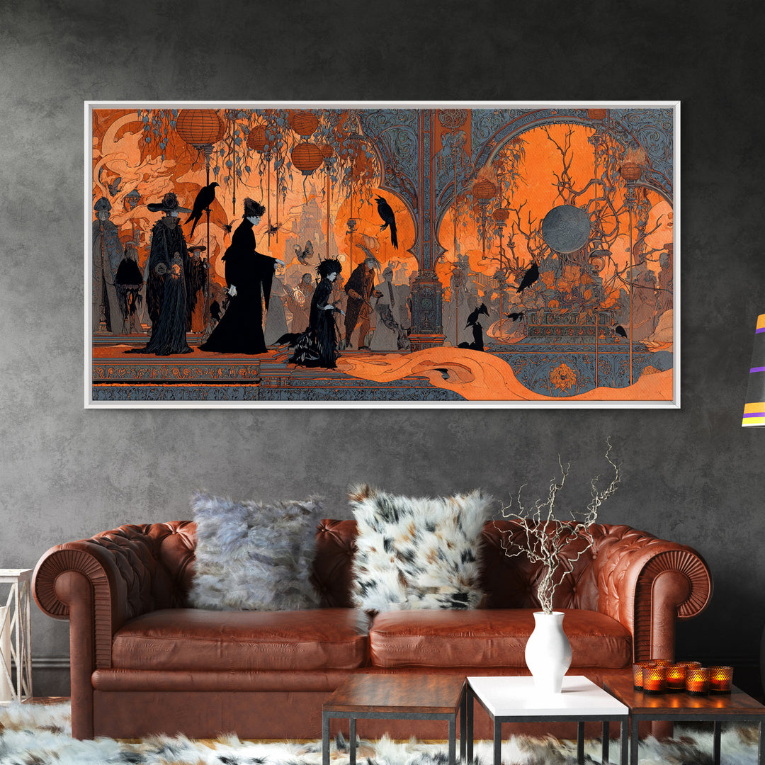 The Monster Parade, Stained Glass Gothic Art, Wide Panoramic Art, Dark Halloween Decor, Canvas Print, Halloween Wall Art, Gothic Home Decor