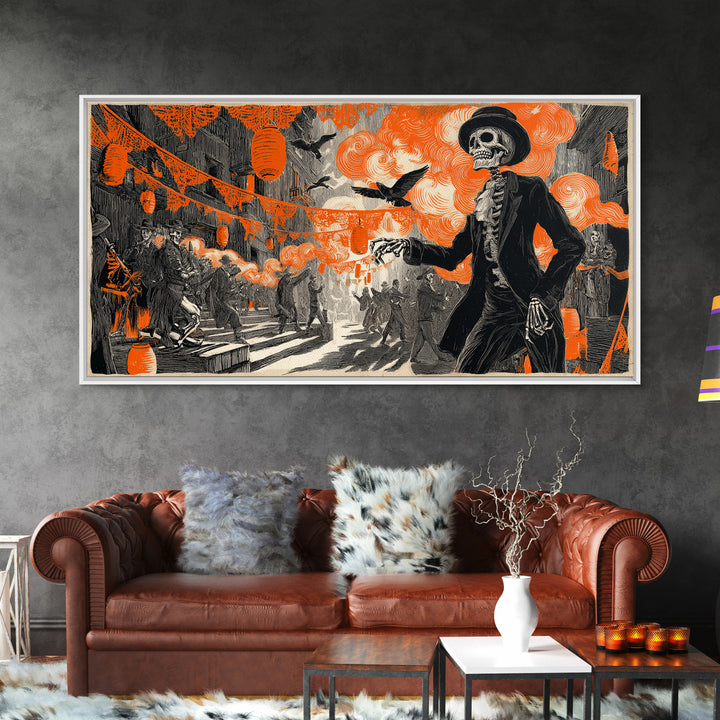The Monster Parade, Macabre Folk Print Art, Wide Panoramic Art, Gothic Horror Wall Art, Canvas Print, Halloween Wall Art