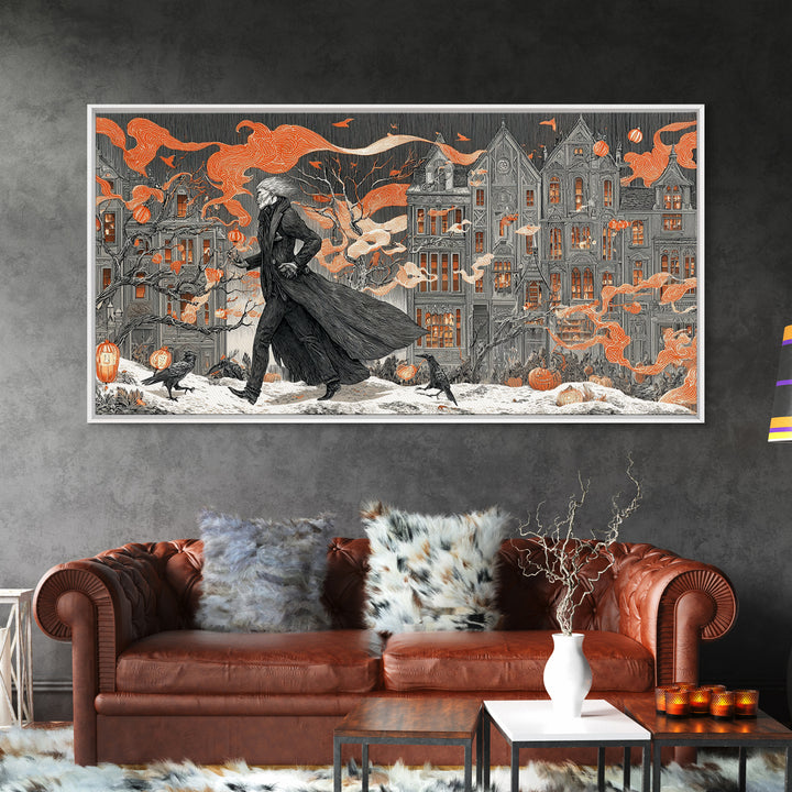 The Monster Parade, Victorian Macabre Art, Wide Panoramic Art, Dark Fantasy Wall Art, Framed Canvas Print, Halloween Wall Art