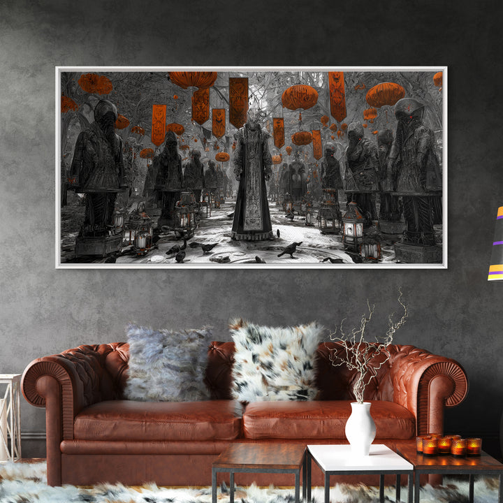 The Monster Parade, Biomechanical Horror Art, Wide Panoramic Art, Gothic Horror Wall Art, Canvas Print, Halloween Wall Art