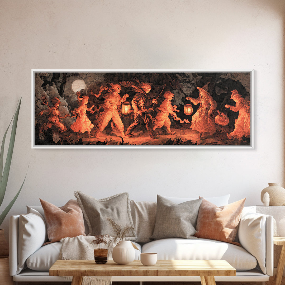 The Trick-Or-Treat Procession, Gothic Nightmare Art, Extra Wide Wall Art, Gothic Horror Wall Art, Canvas Print, Halloween Wall Art