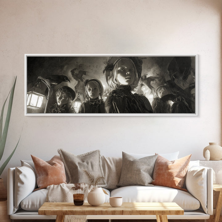 The Trick-Or-Treat Procession, Biomechanical Horror Art, Extra Wide Wall Art, Dark Halloween Decor, Canvas Print, Halloween Wall Art